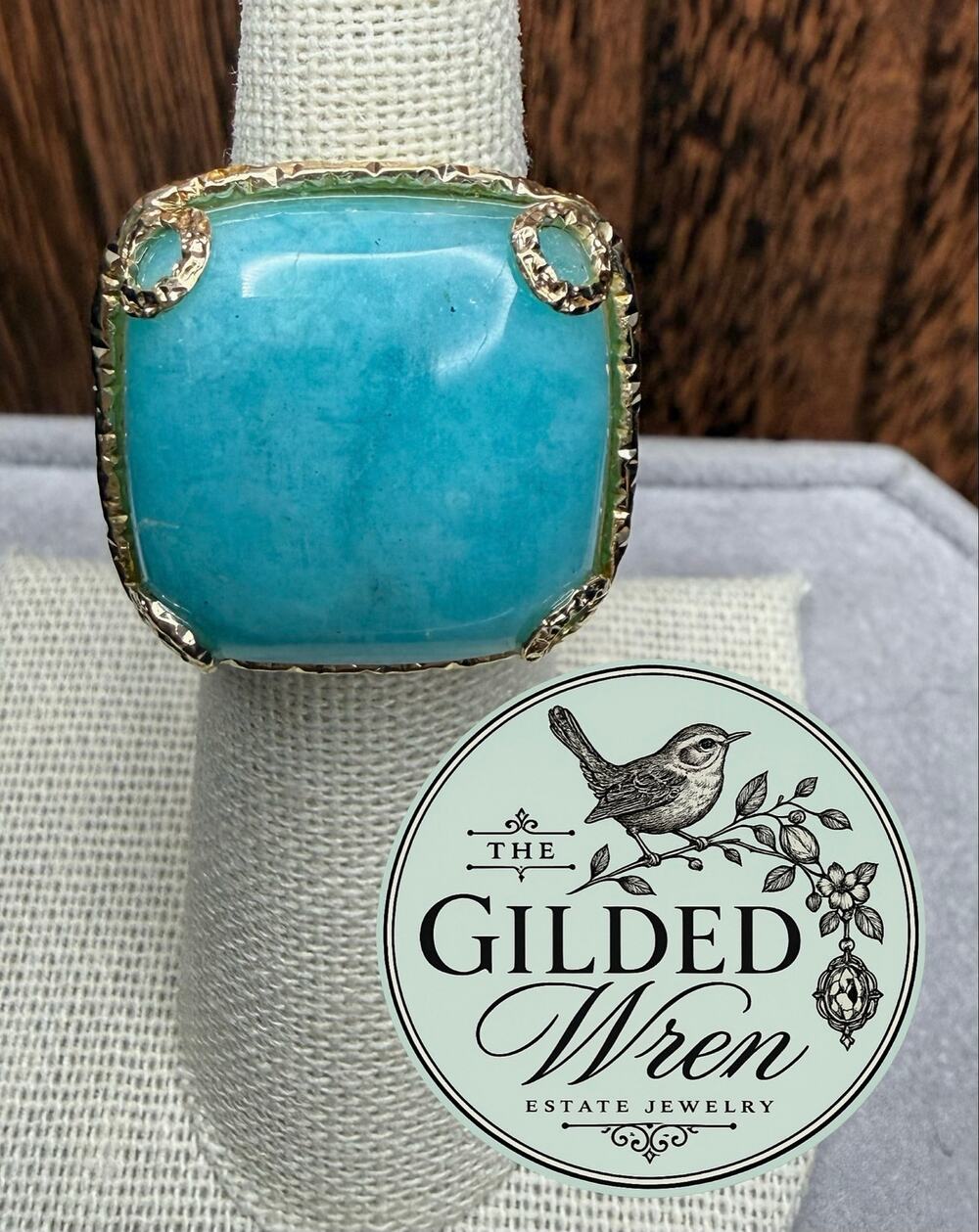 Milor 14K Yellow Gold Blue Dyed Quartzite Cocktail Ring Italy Size 5.25